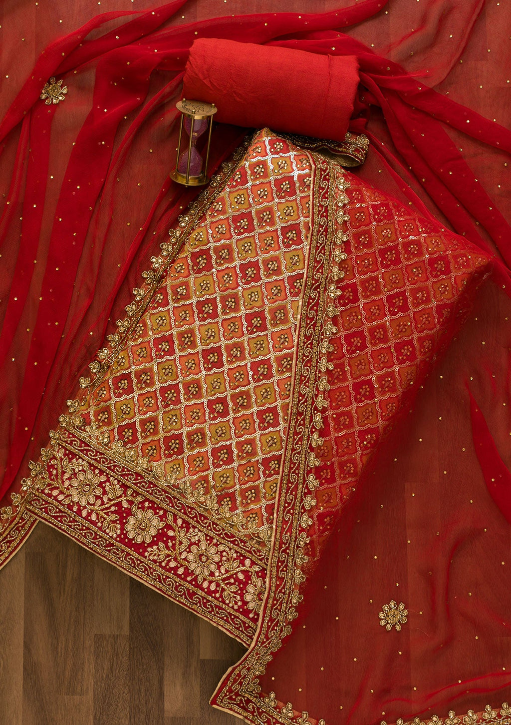 Rust Sequins Semi Crepe Unstitched Salwar Suit