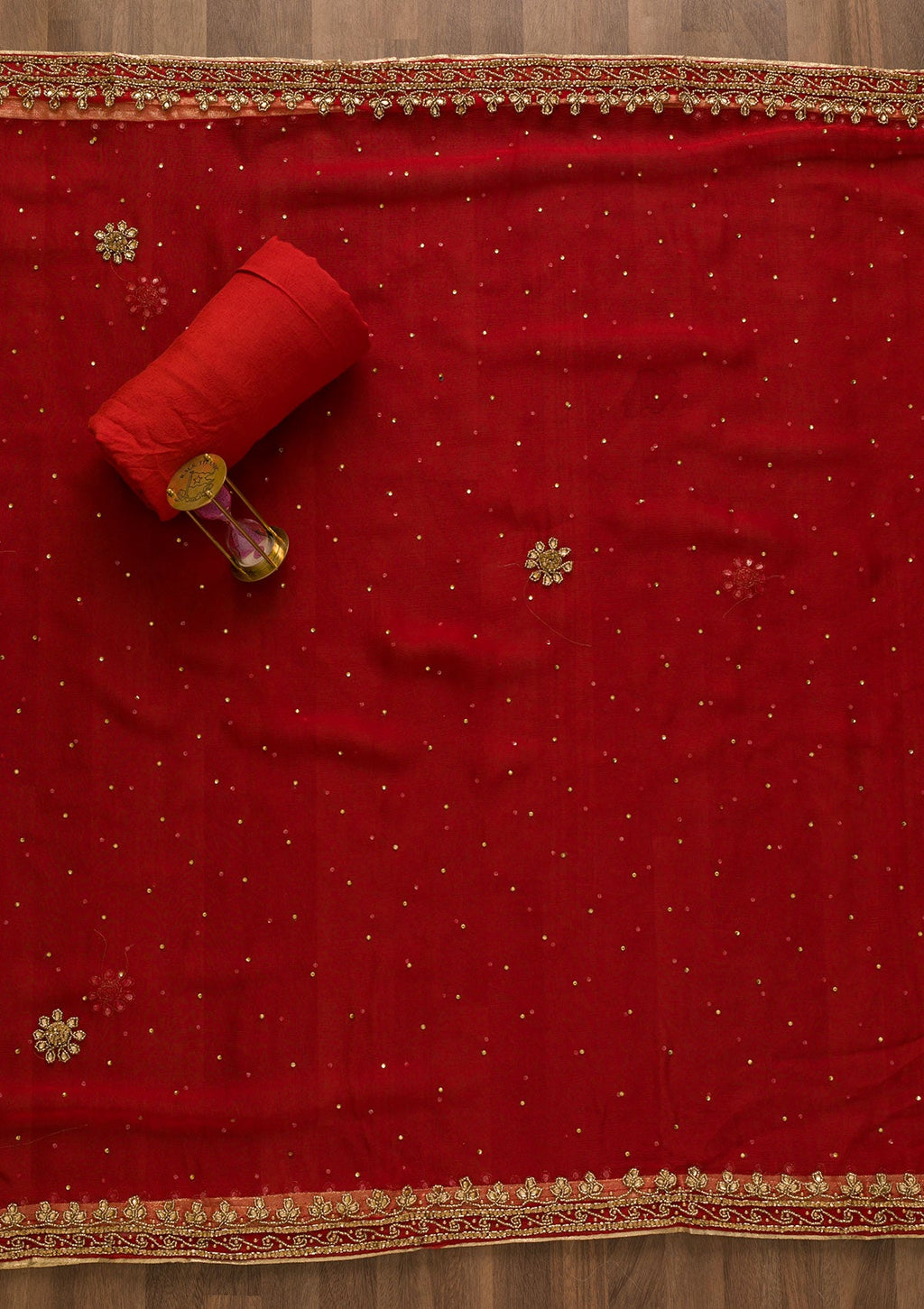 Rust Sequins Semi Crepe Unstitched Salwar Suit