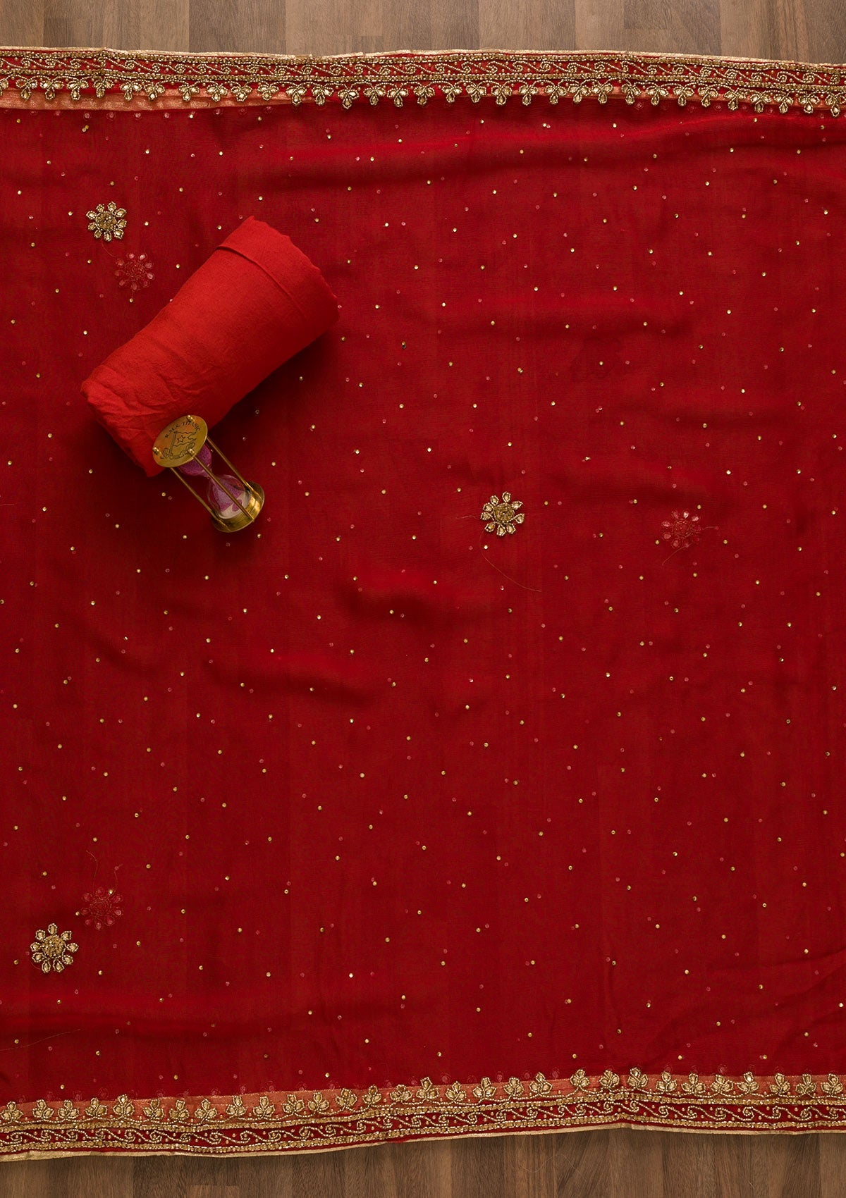 Rust Sequins Semi Crepe Unstitched Salwar Suit