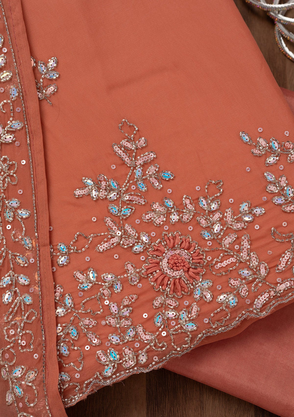 Rust Stonework Tissue Unstitched Salwar Suit