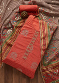 Rust Zariwork Chanderi Unstitched Salwar Suit