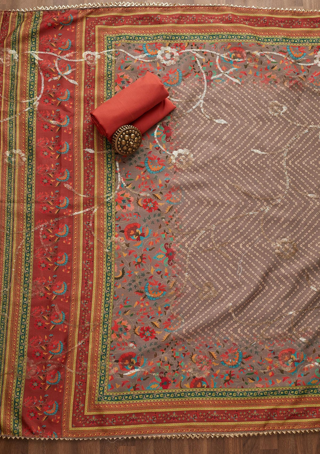 Rust Zariwork Chanderi Unstitched Salwar Suit