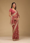 Rust Zariwork Chiffon Saree