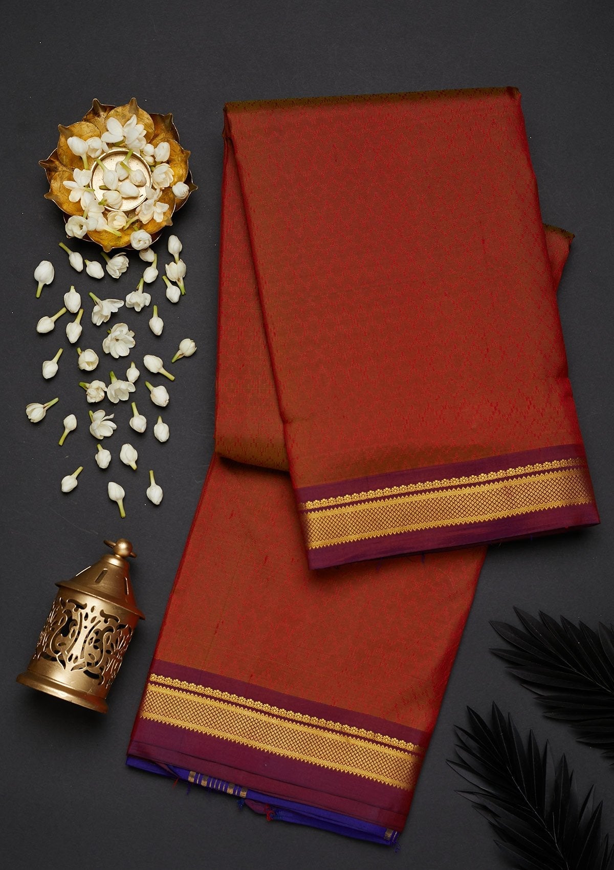 Rust Zariwork Pure Silk Saree