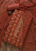 Rust Zariwork Semi Crepe Unstitched Salwar Suit