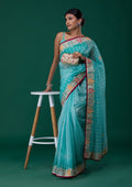 Sea Green Gotapatti Organza Designer Saree