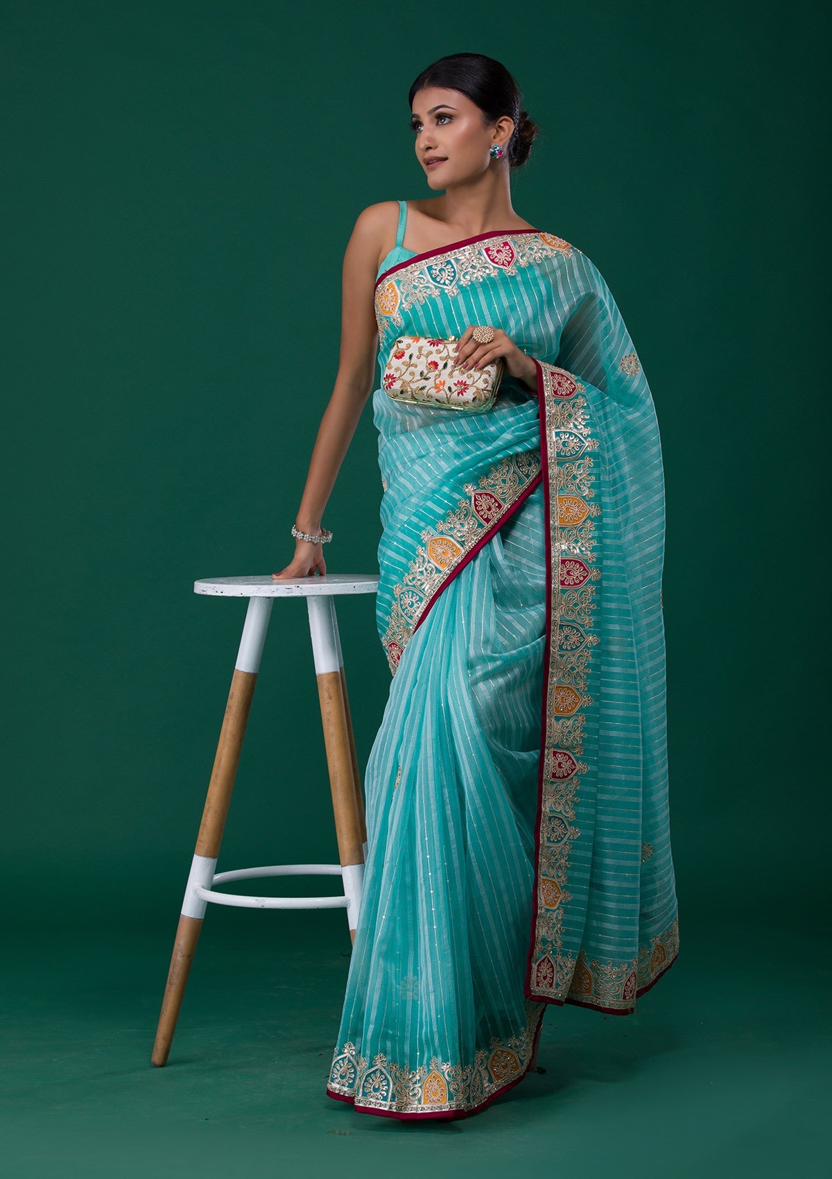 Sea Green Gotapatti Organza Designer Saree