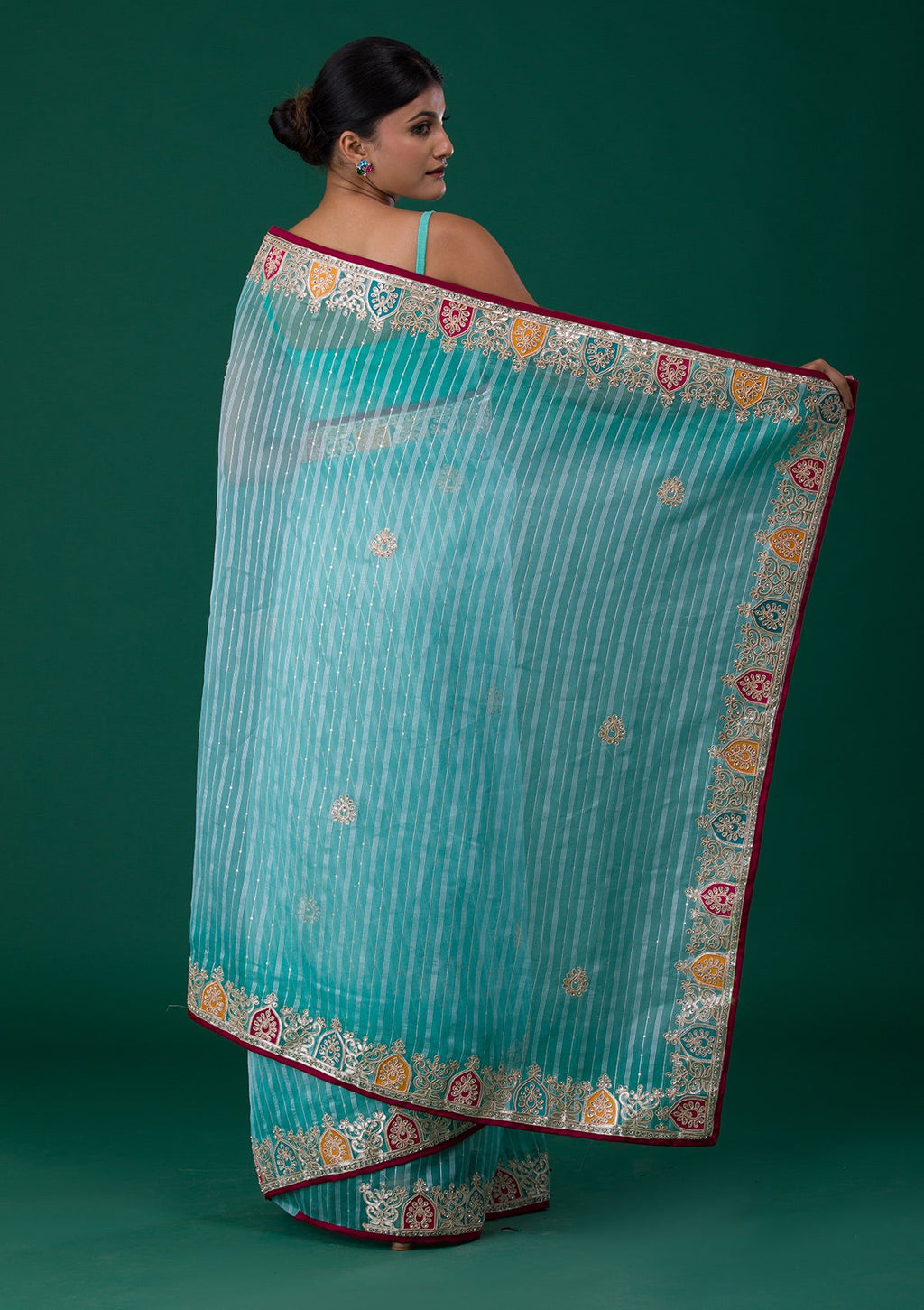 Sea Green Gotapatti Organza Designer Saree
