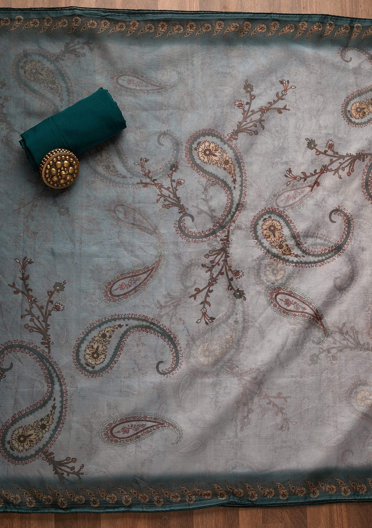 Sea Green Print Tissue Unstitched Salwar Suit