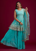 Sea Green Sequins Georgette Designer Salwar-Suit