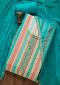 Sea Green Sequins Semi Crepe Semi Stitched Salwar Suit