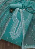 Sea Green Stonework Cotton Semi-Stitched Salwar Suit