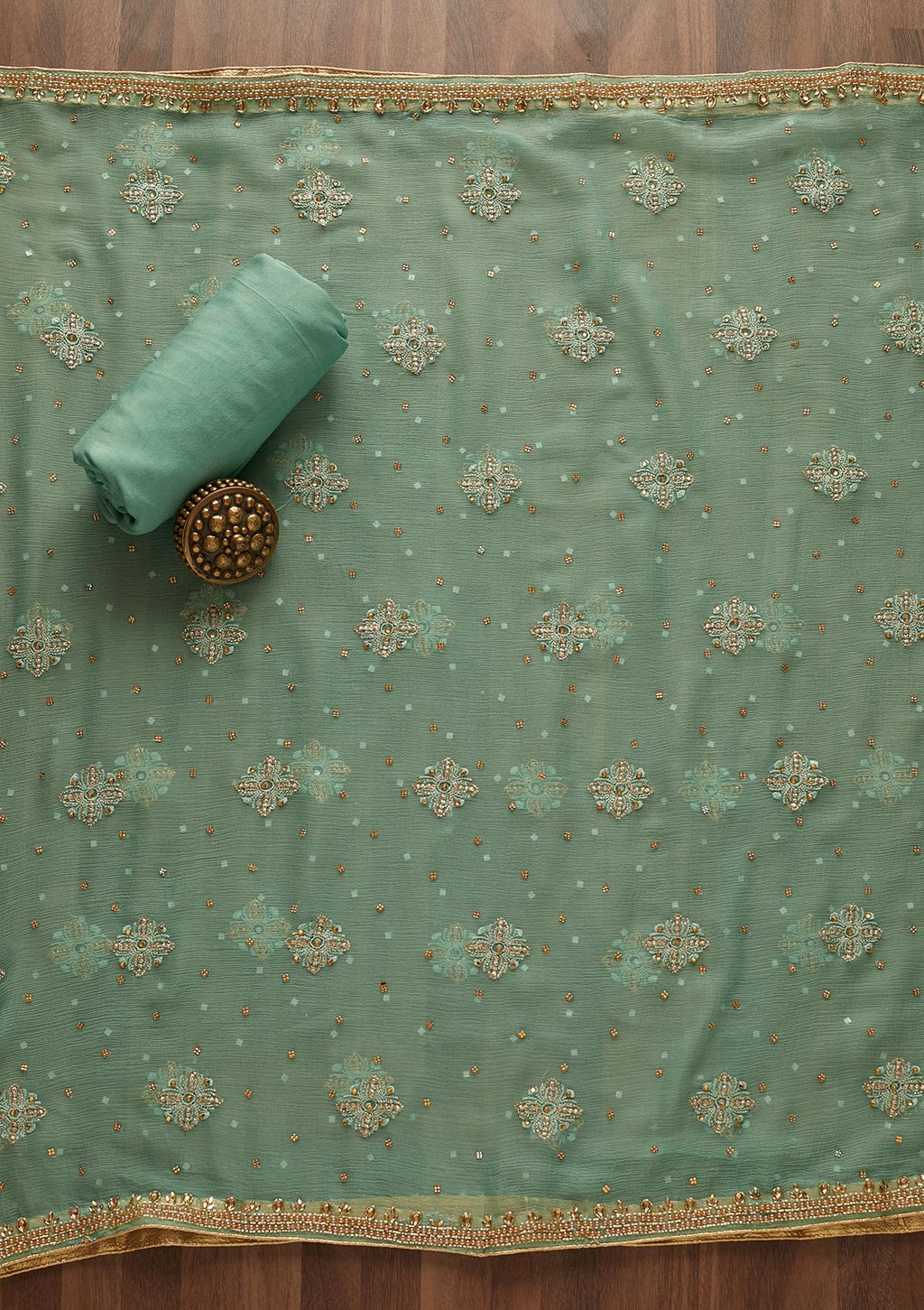 Sea Green Stonework Chanderi Unstitched Salwar Suit