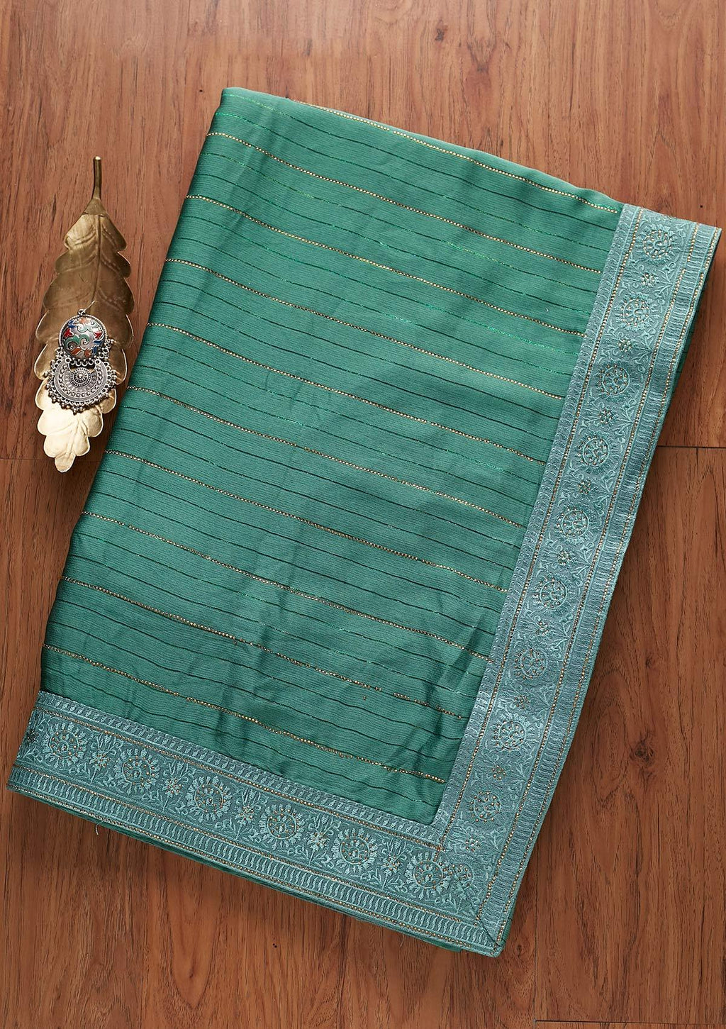 Sea Green Swarovski Georgette Designer Saree