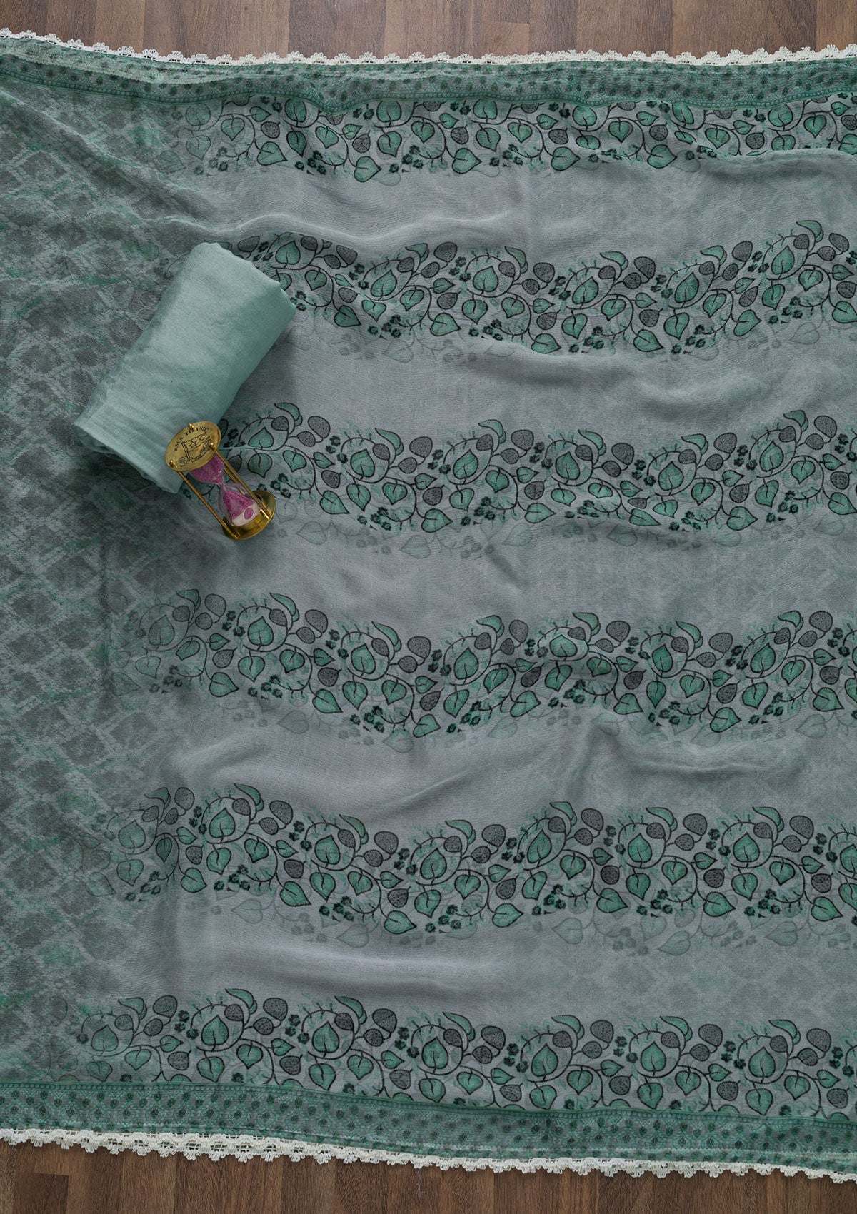 Sea Green Threadwork Chiffon Unstitched Salwar Suit