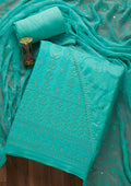 Sea Green Sequins Threadwork Georgette Unstitched Salwar Suit