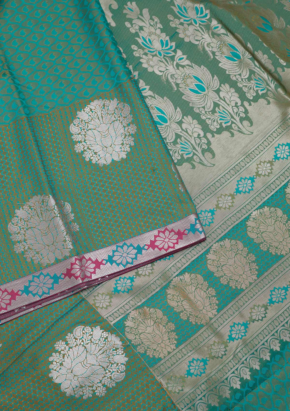 Sea Green Zari Work Brocade Saree