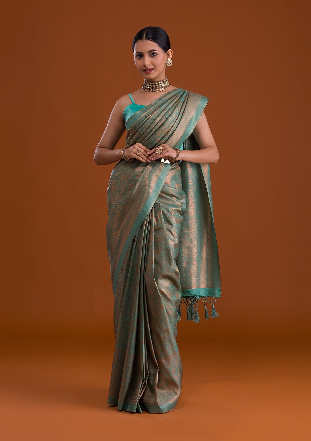 Sea Green Zariwork Soft Silk Saree