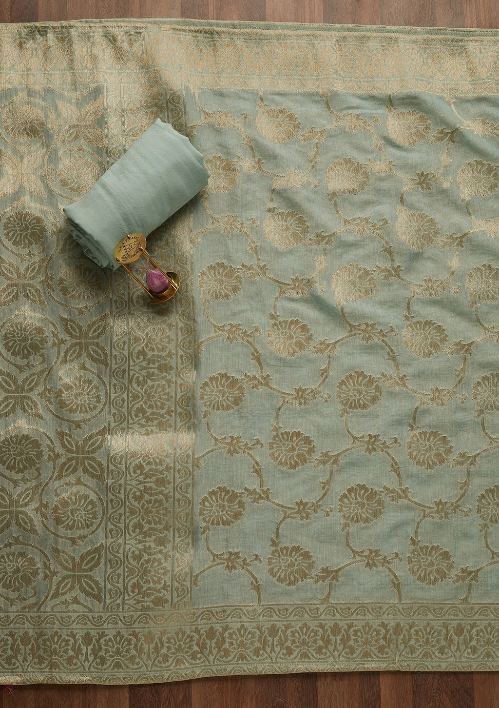 Sea Green Zariwork Chanderi Unstitched Salwar Suit