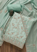 Sea Green Zariwork Semi Crepe Unstitched Salwar Suit