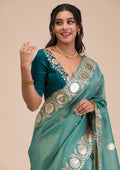 Sea Green Gotapatti Tissue Saree