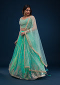 Sea Green Print Georgette Readymade Lehenga