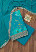 Sea Green Printed Semi Crepe Unstitched Salwar Suit