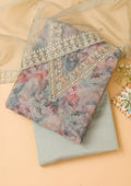 Sea Green Printed Organza Unstitched Salwar Suit