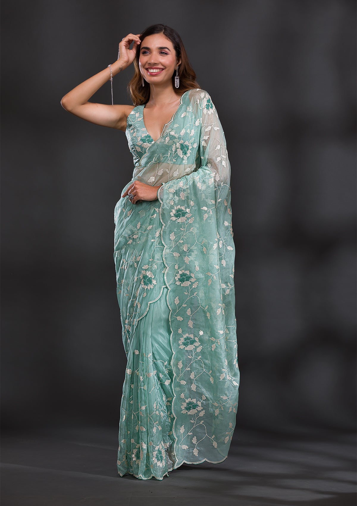 Sea Green Cutdana Tissue Saree