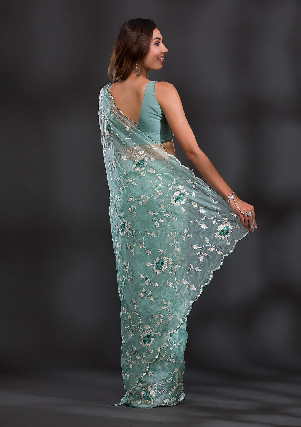 Sea Green Cutdana Tissue Saree