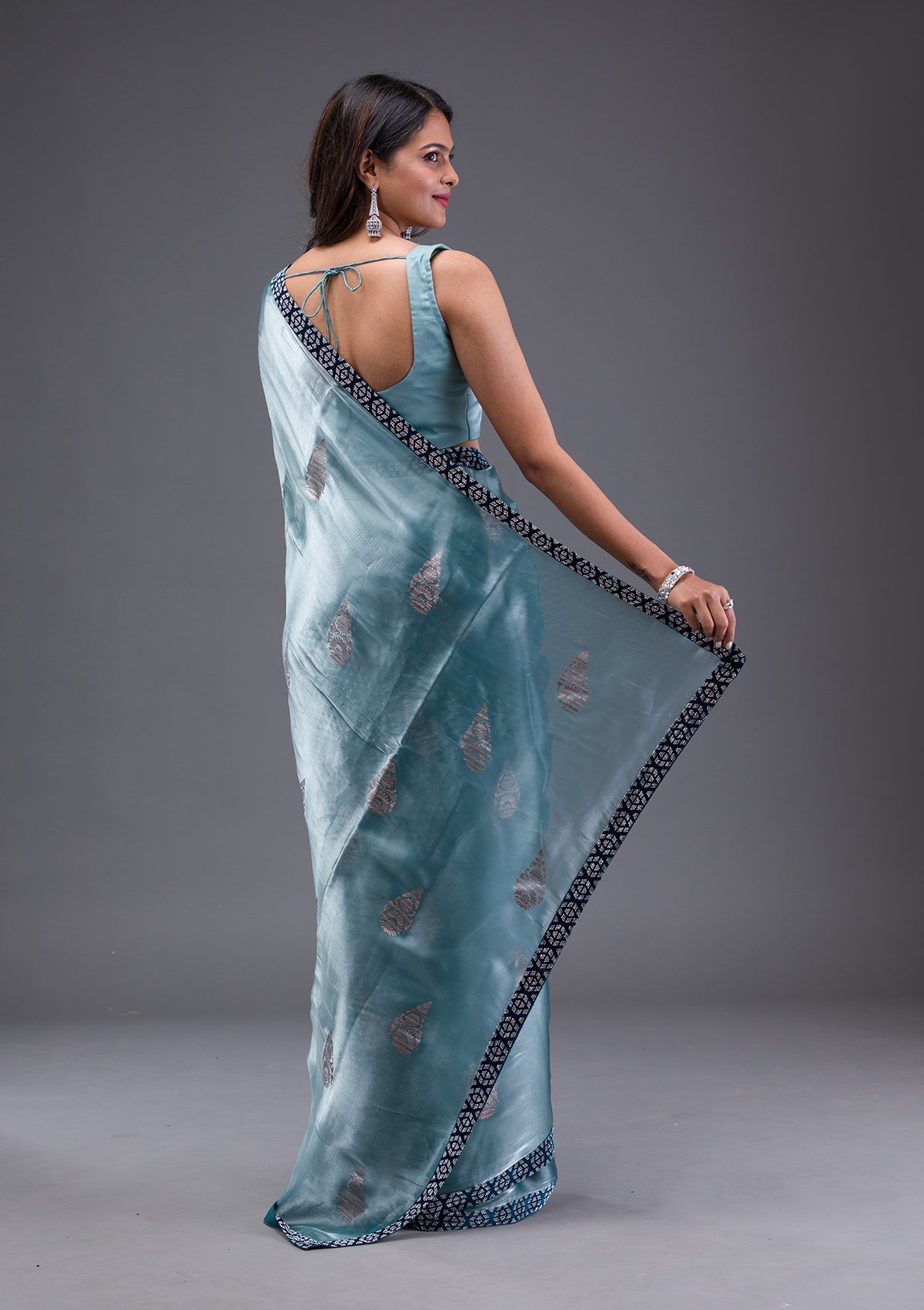 Sea Green Stonework Chiffon Saree