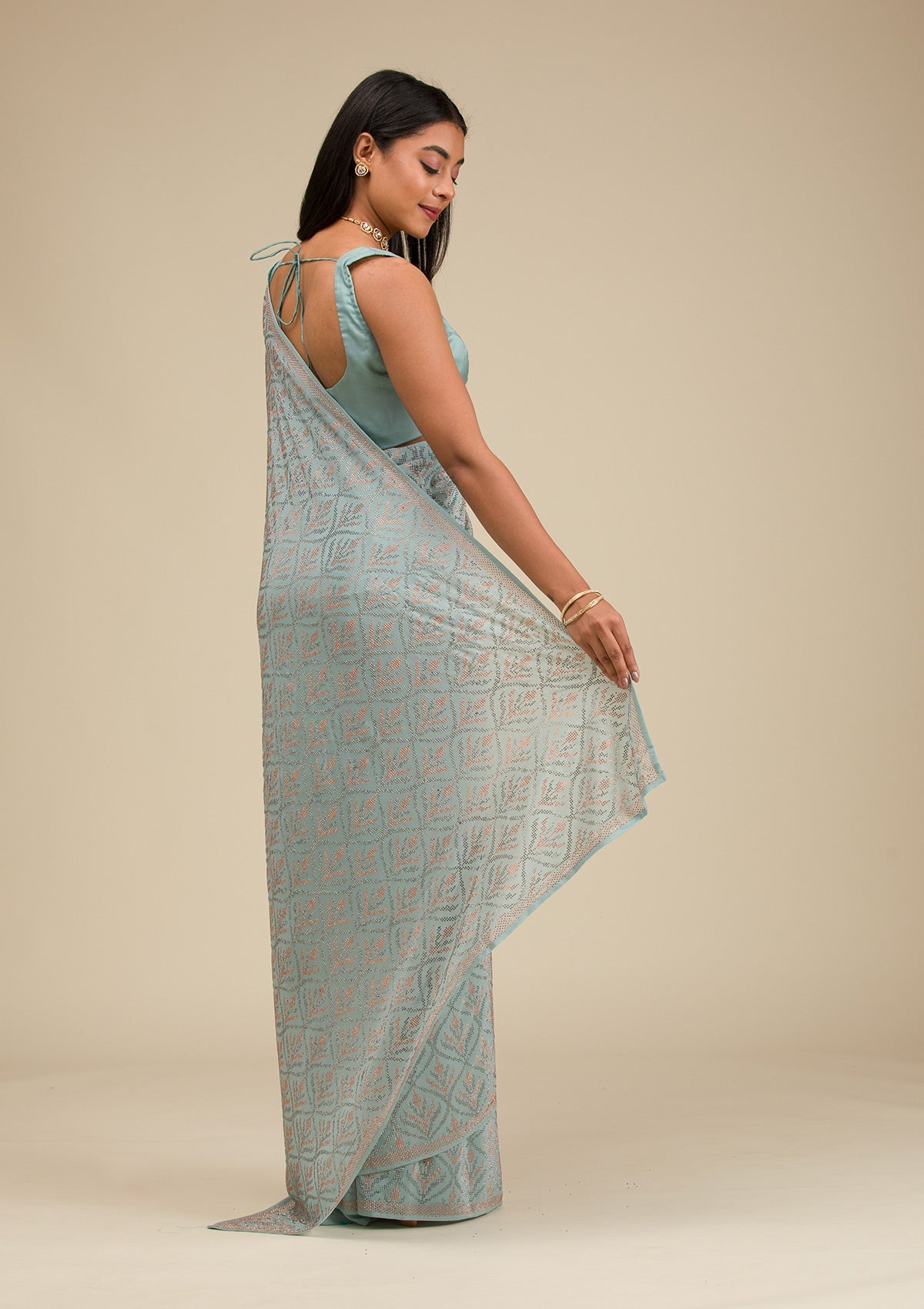 Sea Green Stonework Georgette Saree