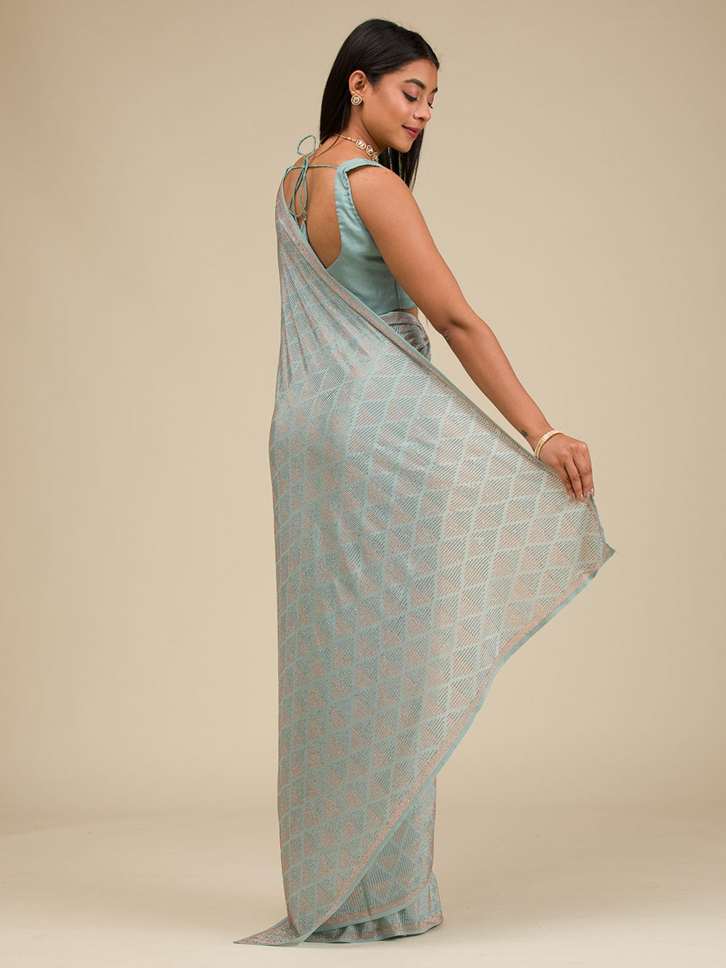 Sea Green Stonework Georgette Saree