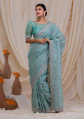 Sea Green Stonework Net Saree