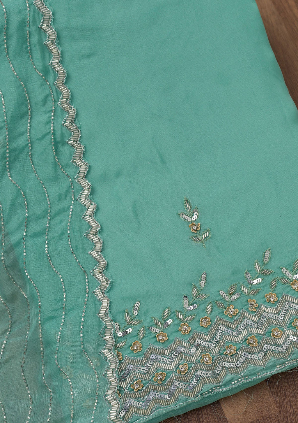 Sea Green Stonework Tissue Unstitched Salwar Suit