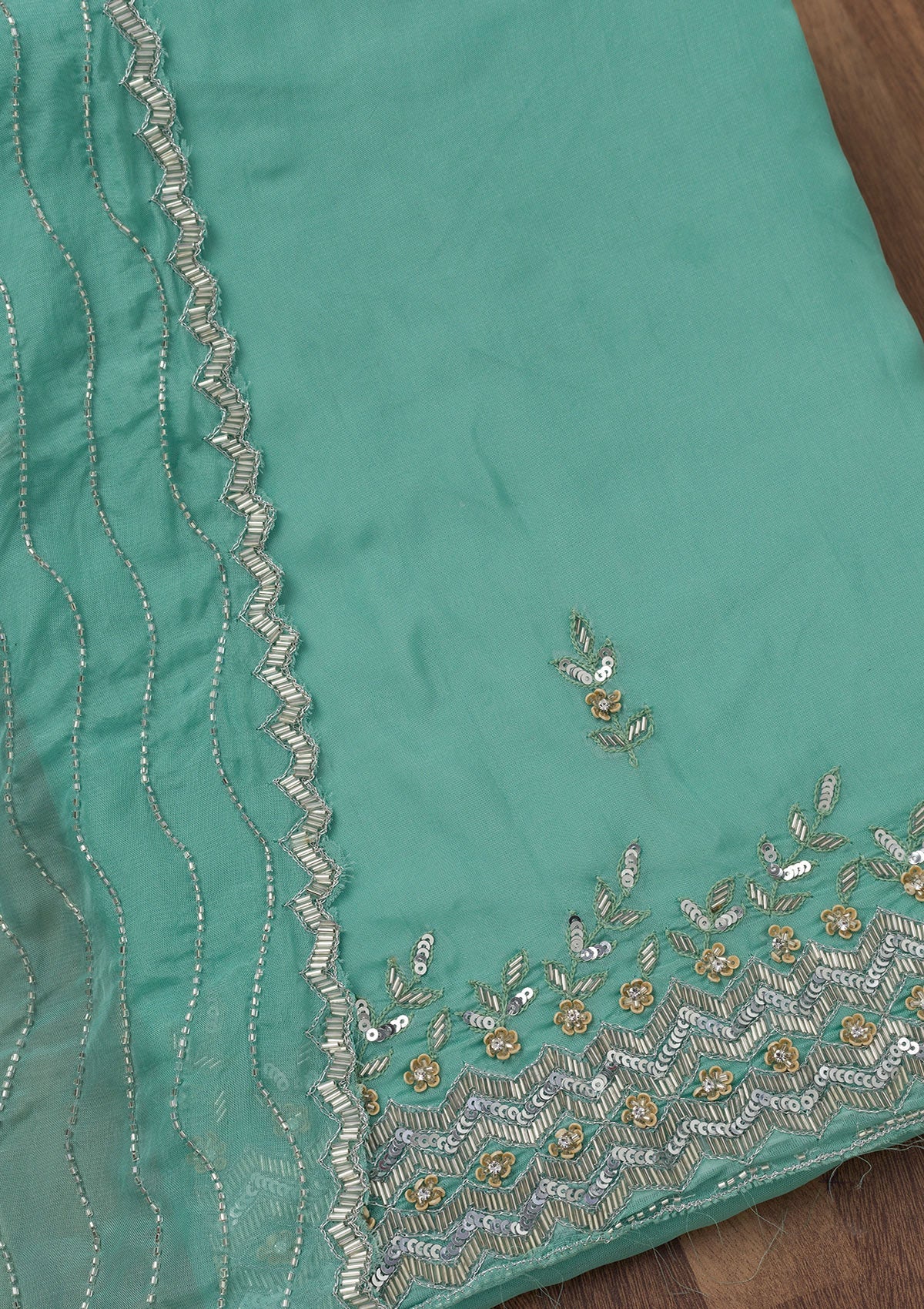 Sea Green Stonework Tissue Unstitched Salwar Suit