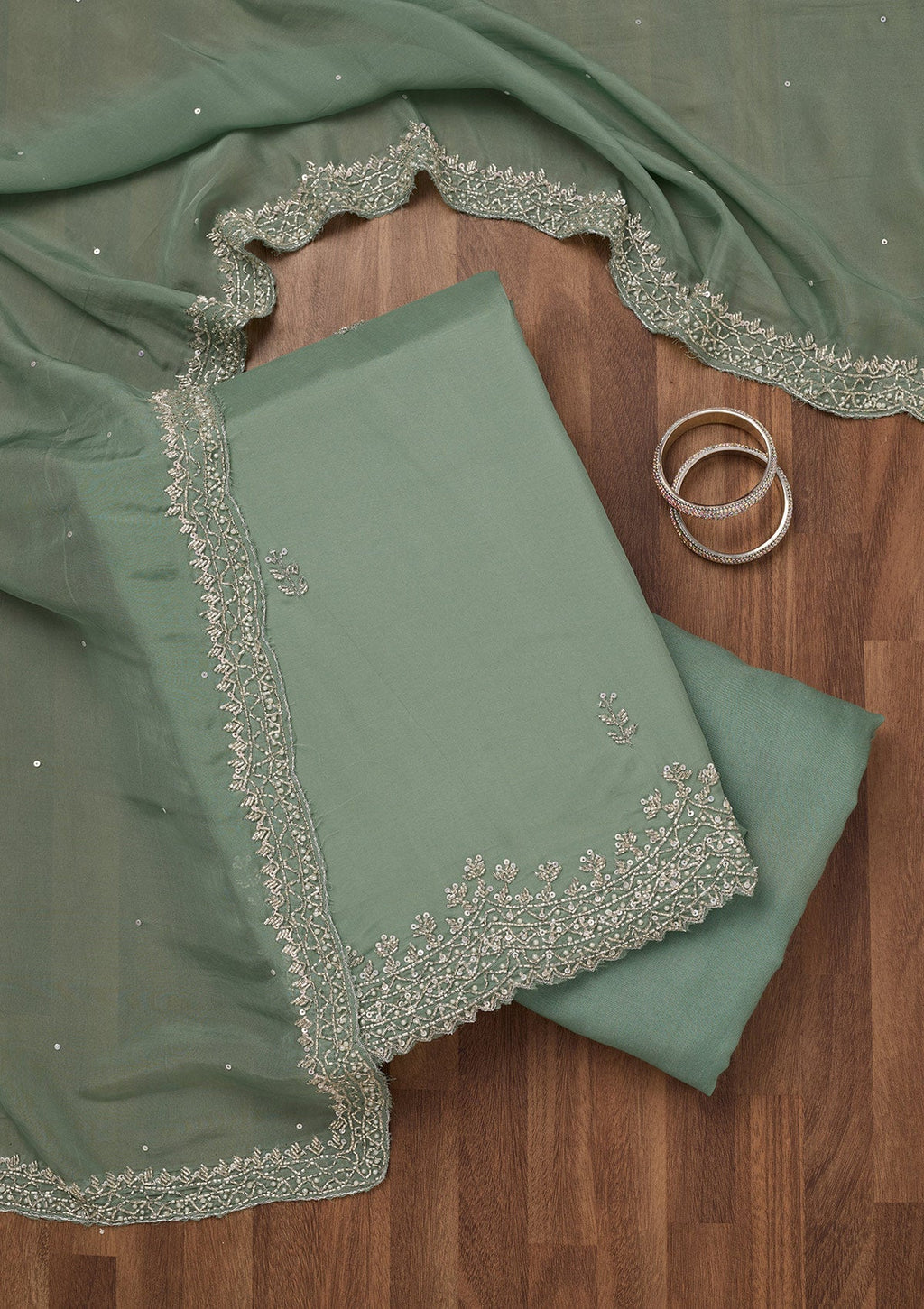 Sea Green Stonework Tissue Unstitched Salwar Suit