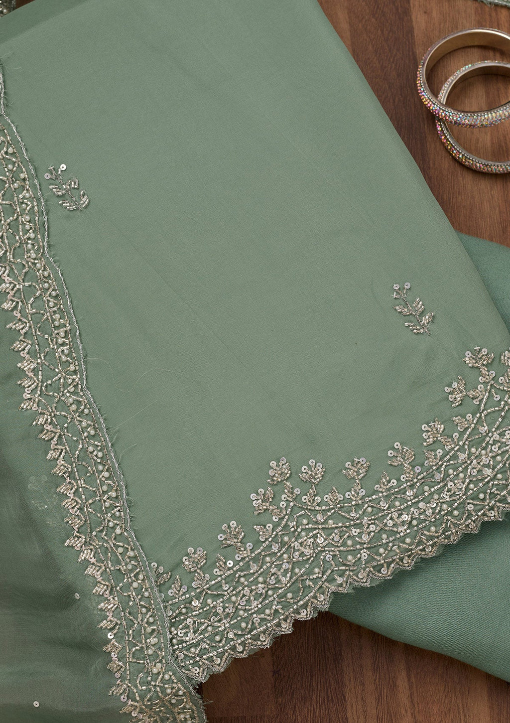 Sea Green Stonework Tissue Unstitched Salwar Suit