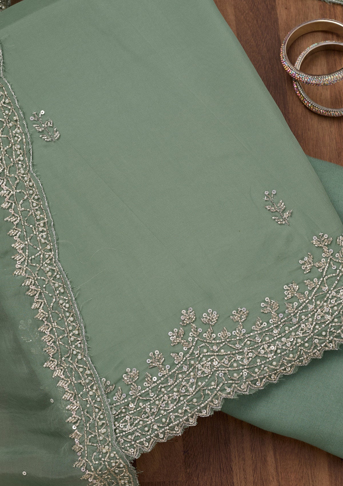 Sea Green Stonework Tissue Unstitched Salwar Suit