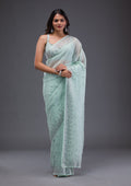 Sea Green Swarovski Satin Saree
