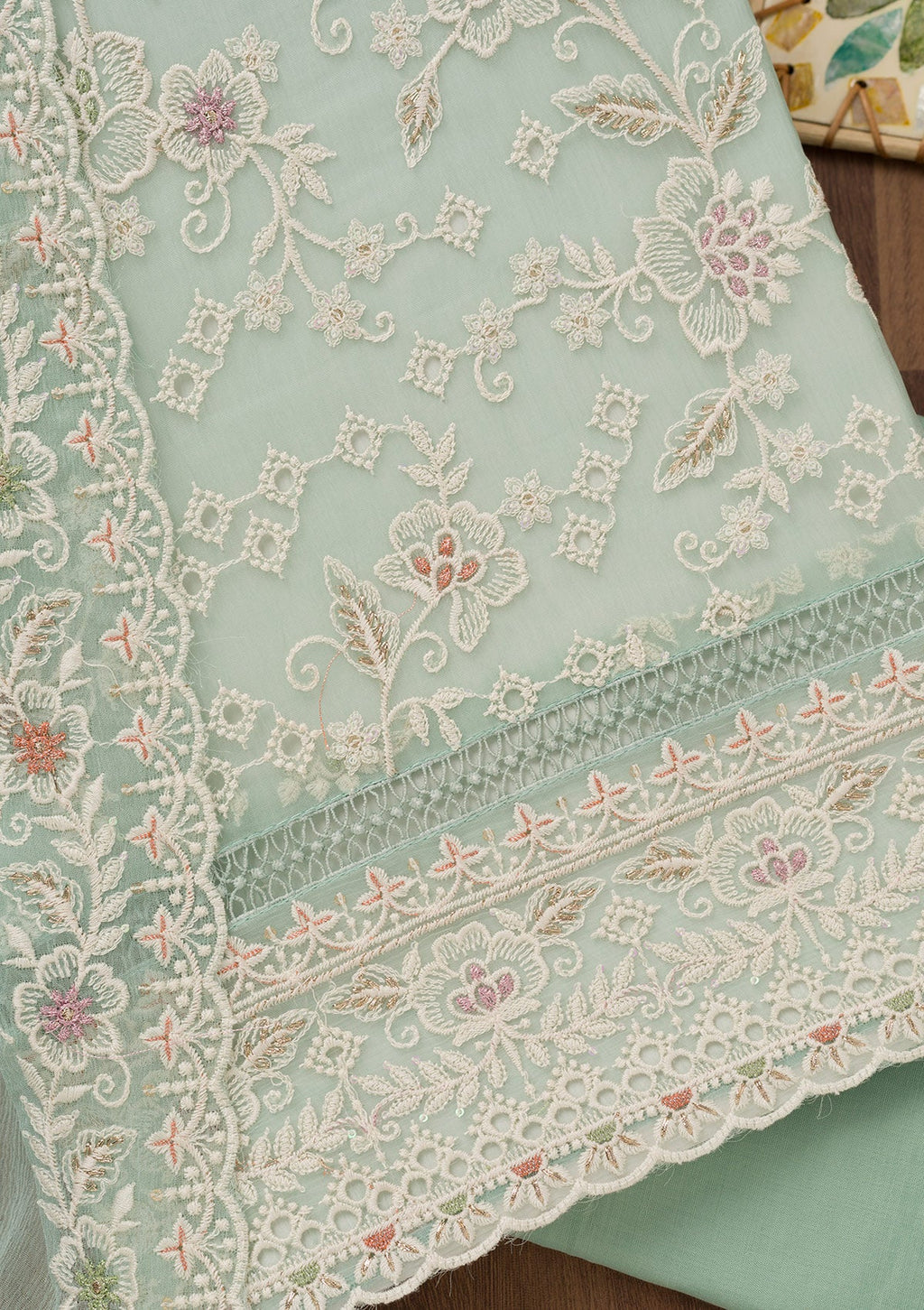 Sea Green Threadwork Chiffon Unstitched Salwar Suit