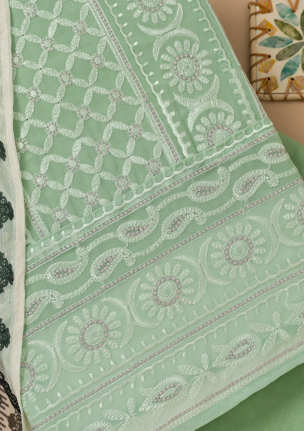 Sea Green Threadwork Georgette Unstitched Salwar Suit