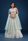 Sea Green Threadwork Net Readymade Lehenga