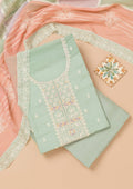 Sea Green Threadwork Organza Unstitched Salwar Suit