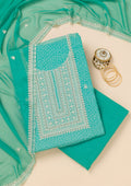 Sea Green Threadwork Semi Crepe Unstitched Salwar Suit