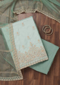 Sea Green Threadwork Tissue Unstitched Salwar Suit