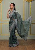 Sea Green Zariwork (Silver) Georgette Saree