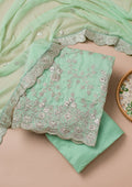Sea Green Zariwork Crepe Unstitched Salwar Suit