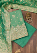 Sea Green Zariwork Semi Crepe Unstitched Salwar Suit