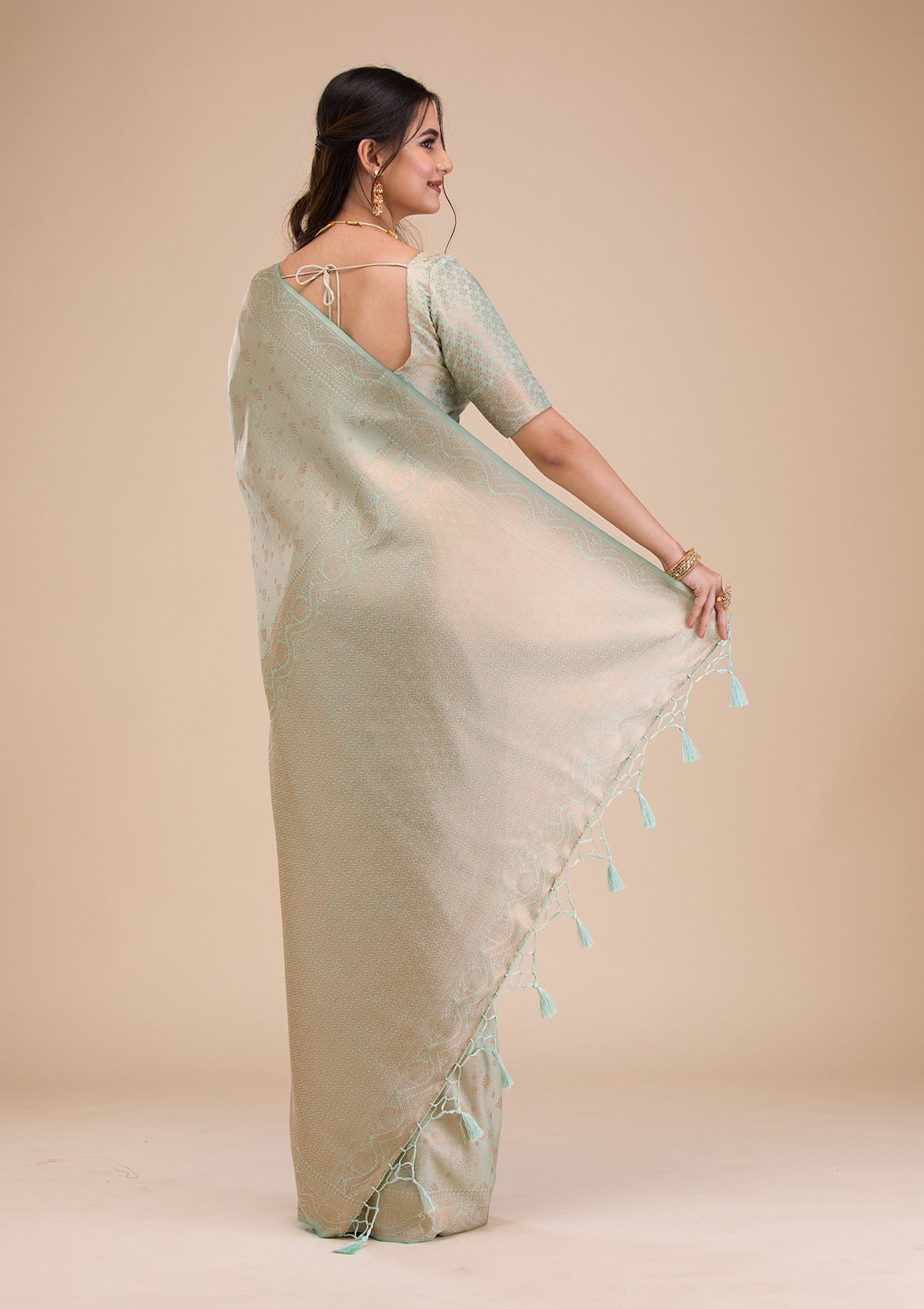 Sea Green Zariwork Soft Silk Saree